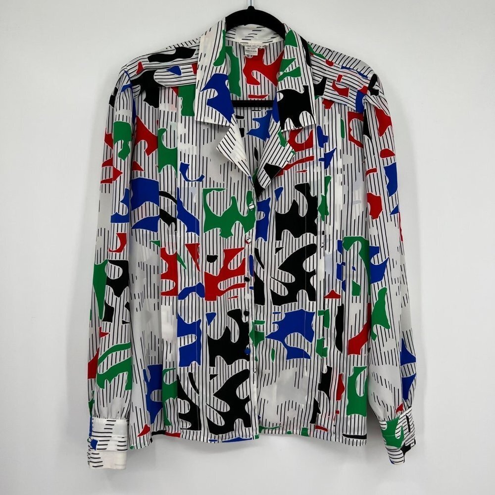 Lloyd Williams Women's Vintage Shirt Striped Paint Splatter Abstract Sz 14